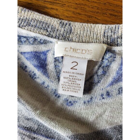 CHICO'S 2 Women Long Cardigan Sweater Button Front Large Lightweight Thin Print - Picture 5 of 9